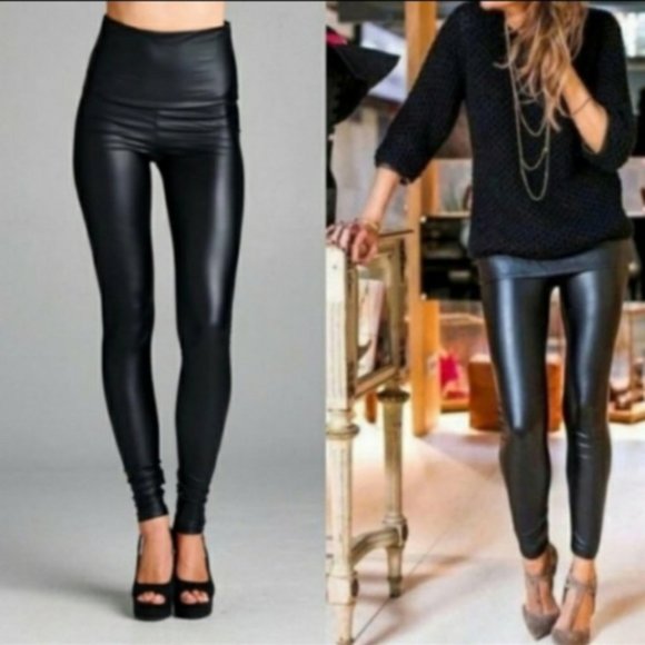 Faux Leather High Waisted Leggings - Picture 5 of 5